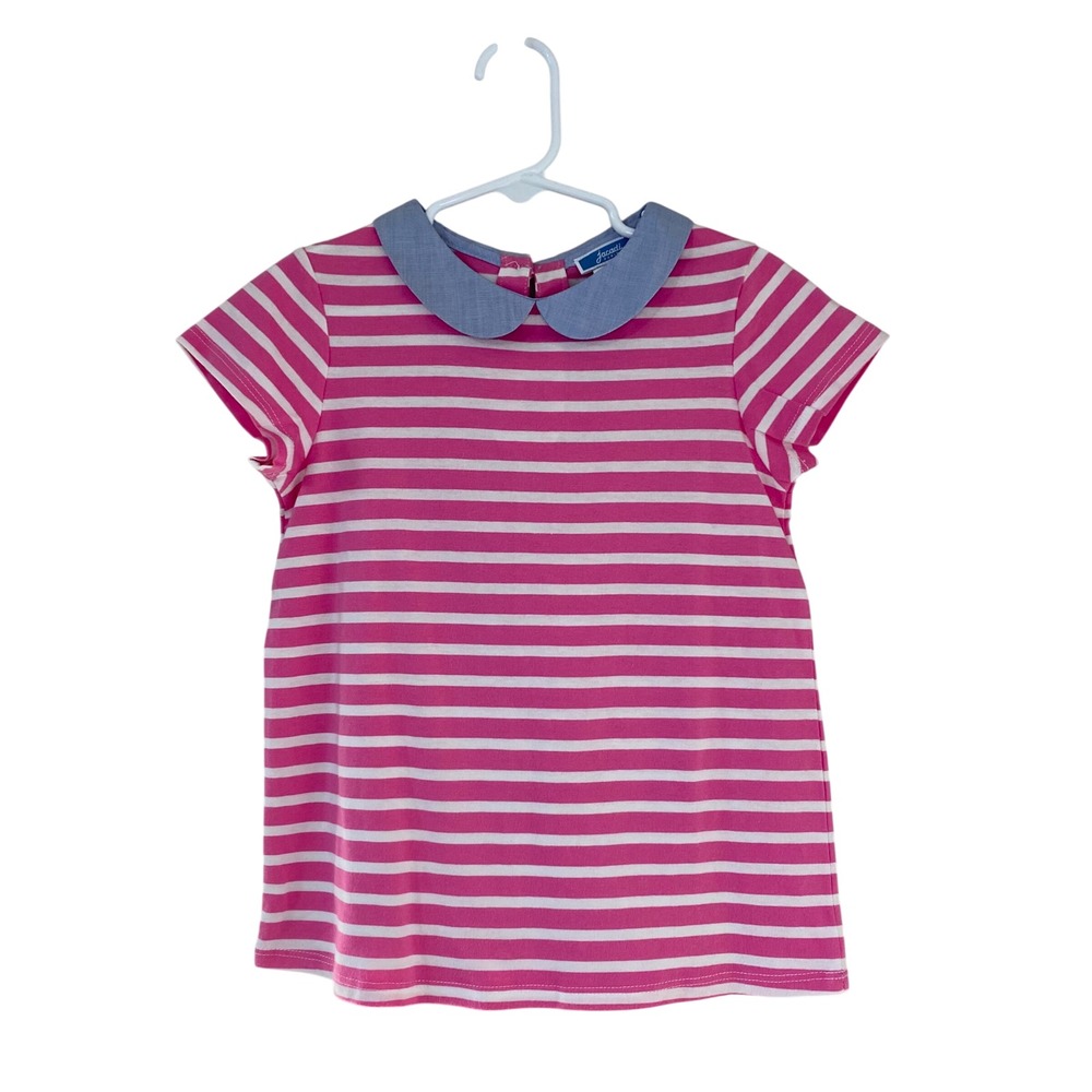 Jacadi Paris Girls Pink White Striped Peter Pan Collar Top Size 8Y 128cm